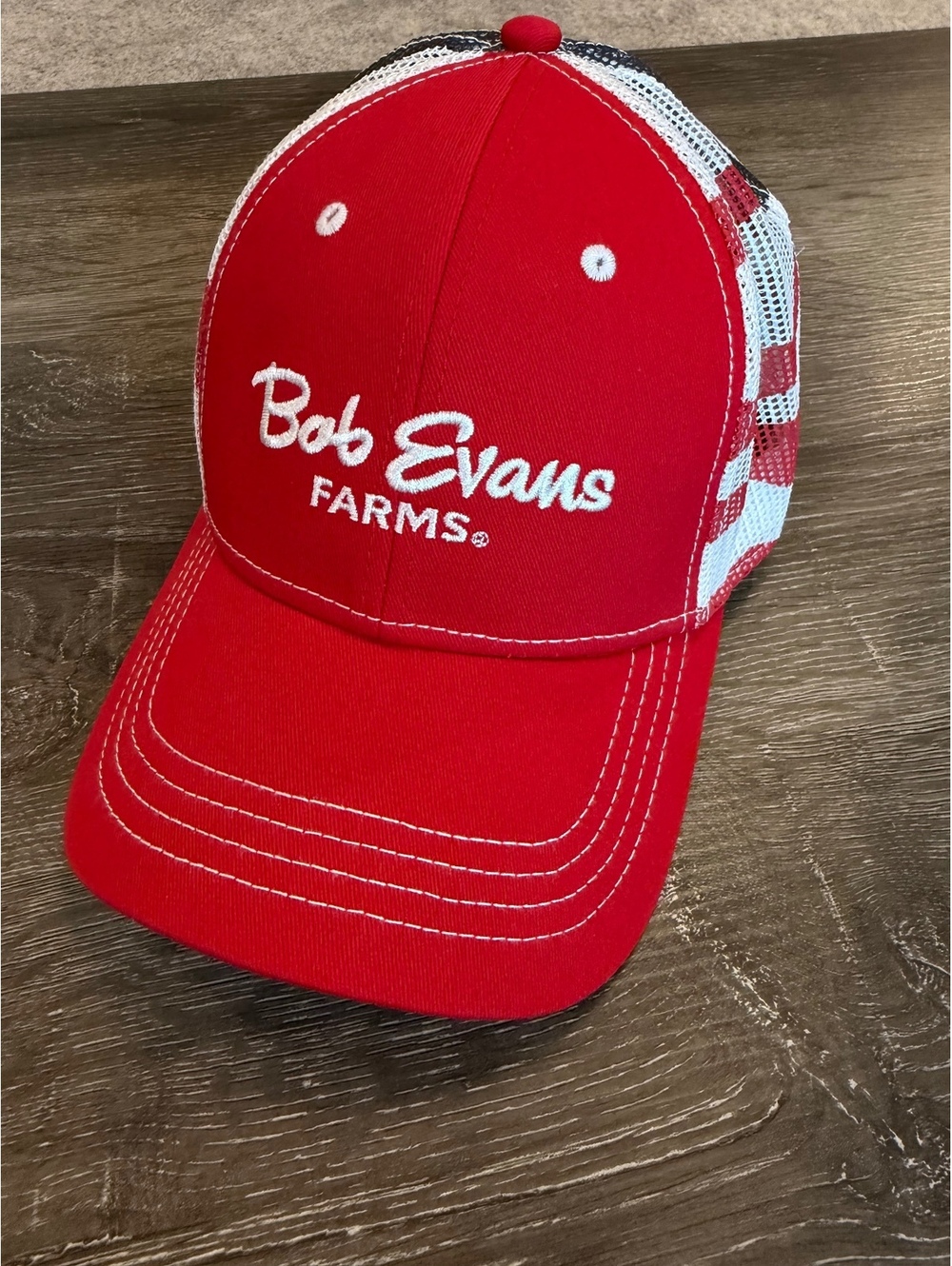 Bob Evans Farms Trucker Hat American Flag Mesh Red Adjustable Cap America